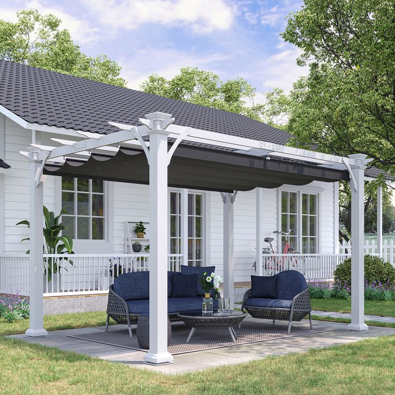 Outsunny 13' x 10' Wood Pergola Gazebo, Sun Shade Shelter with Retractable Canopy, for Garden, Patio, Backyard, Deck, 4 of 8