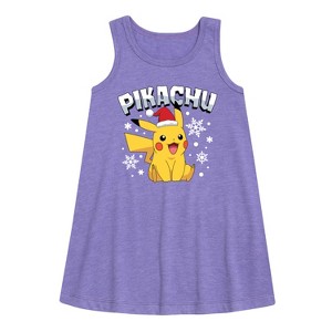 Girls' - Pokémon - Pikachu With Hat Graphic Sleeveless Aline Dress - 1 of 3