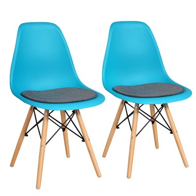 Costway 2PCS Dining Chair Mid Century Modern DSW Chair Furniture W/ Linen Cushion Blue