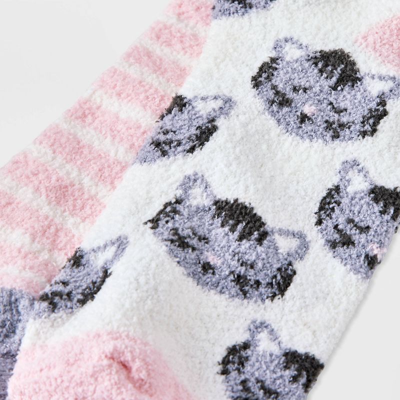 Women&#39;s 2pk Cats Cozy Low Cut Socks - Ivory/Pink 4-10, 3 of 4