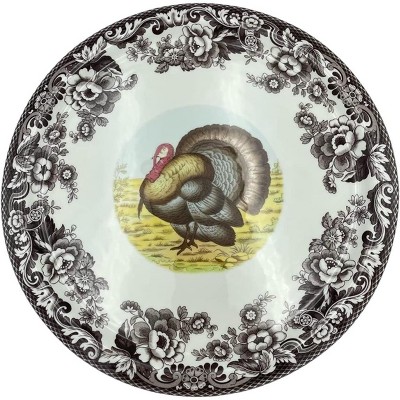 Round Ceramic Woodland Turkey Serving Platter with Dome