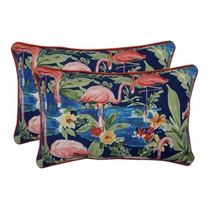 Flamingo 2pc Rectangular Outdoor Throw Pillow Set Blue - Pillow Perfect - 1 of 3