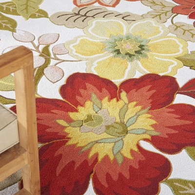Ivory Floral Handmade Tufted Round XXL Area Rug