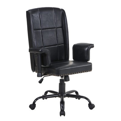 VECELO Ergonomic Leather Office Chair, Adjustable Swivel Desk Chair with Armrests & Lumbar Support, Black/Brown