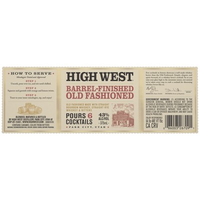 High West Old Fashioned Barrel Finished Whiskey Premixed Cocktail - 375ml Bottle