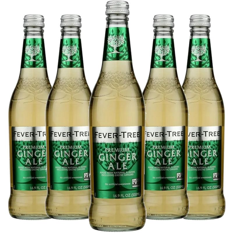 Fever Tree Premium Ginger Ale - Premium Quality Mixer and Soda - Refreshing Beverage for Cocktails & Mocktails 500ml Bottle - Pack of 5, 1 of 2
