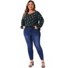Agnes Orinda Women's Plus Size Ditsy Floral Elastic Cuff Crew Neck Peasant Blouses - 3 of 4