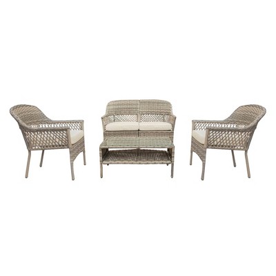Boho 4pc Woven Wicker Stackable Patio Conversation Set - Teamson Home