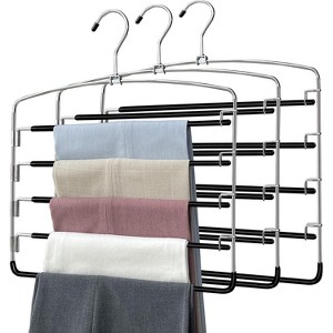 Pants Hangers 3 Pack,5 Tier Closet Organizers and Storage Clothes Hanger, Space Saving with Swing Arm, Metal Hanger Clothes Organization for Pants - 1 of 4