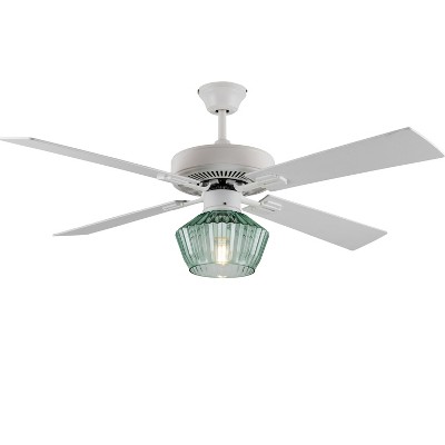 52" Elisse Remote Controlled Green Ribbed Glass Shade Lighted Ceiling Fan - River of Goods: Mid-Century Modern, 4-Blade, Wood Composite, UL Listed
