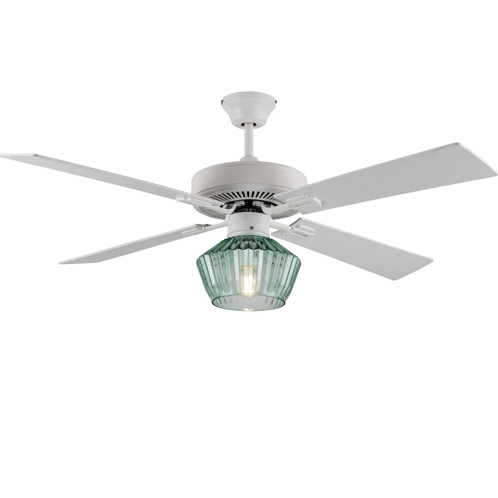 Photos - Air Conditioner 52" Elisse Remote Controlled Green Ribbed Glass Shade Lighted Ceiling Fan