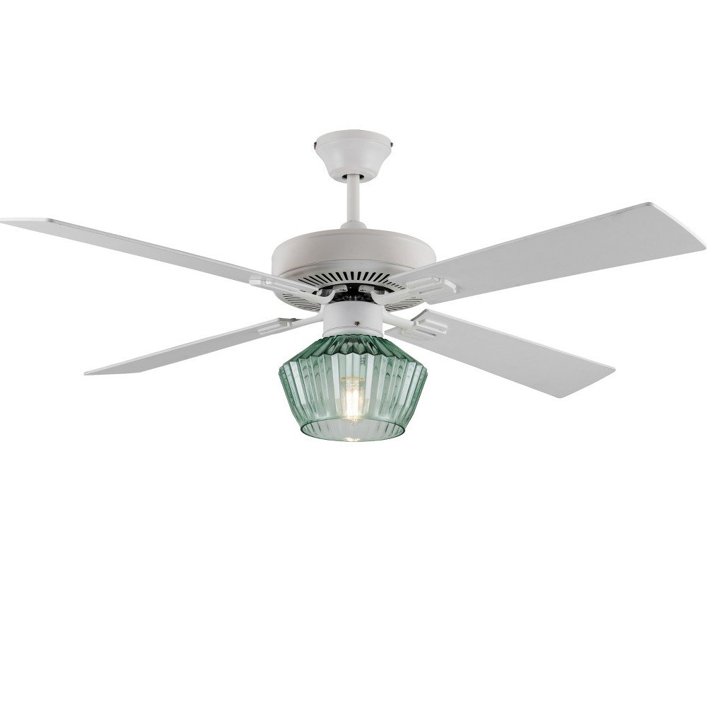 52u0022 Elisse Remote Controlled Green Ribbed Glass Shade Lighted Ceiling Fan - River of Goods