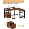 L-Shaped Computer Desk with Power Outlet, File Drawer, Dual Monitor Stands & Adjustable Shelf, Reversible Rustic Brown Home Office Desk - 3 of 4