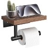 XINGHANZHENXUAN Wall Mounted Toilet Paper Holder with Wood Shelf | Matte Black & Walnut Bathroom Organizer - 2 of 4