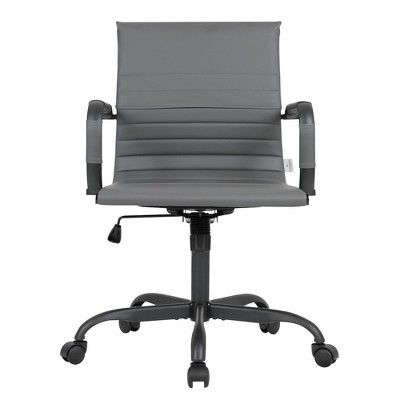 Gray Faux Leather Swivel Executive Office Chair with Metal Frame
