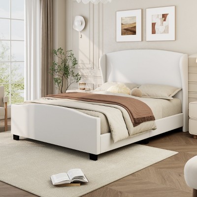 BDELITE Queen Size Headboard Wingback  Linen Bed No Box Spring Needed-85.8*62.8*51 Inch, Beige