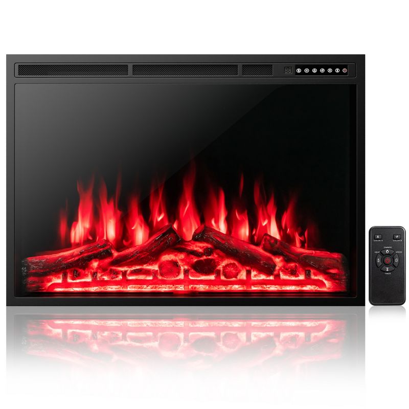 Costway 34''\37''Electric Fireplace Insert Heater Log Flame Effect w/ Remote Control 1500W, 1 of 11