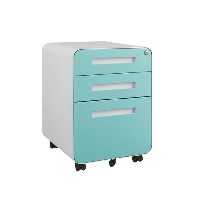 SEVOBAL Utility Storage Cabinet Mobile File Cabinet with Lock for Modern Office or Home Use, White and Green, 21"*18"*24"