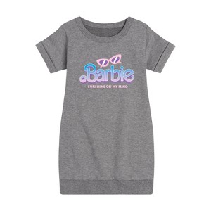 Girls' - Barbie - Sunglasses and Sun Graphic Short Sleeve Fleece Dress - 1 of 3