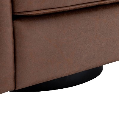 Walnut Faux Leather Swivel Barrel Chair with Metal Base