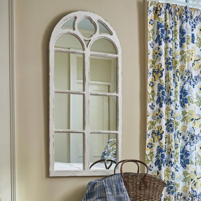 Rustic Farmhouse 52" Wood Window Mirror in Distressed White