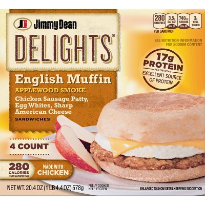 Jimmy Dean Delights Chicken Sausage, Egg Whites, & Cheese Frozen English Muffin - 4ct