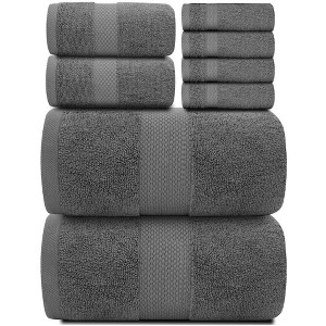 White Classic Luxury 100% Cotton 8 Piece Towel Set - 4x Washcloths, 2x Hand, and 2x Bath Towels - 1 of 4