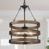 LNC Laius Drum Chandelier, 3-Light Matte Black and Brown Wood, Modern Farmhouse, 15.5-in, 18-in - 2 of 4