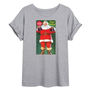Women's - Coca-Cola - Vintage Santa With Coca Cola Bottles Oversized Graphic T-Shirt - 1 of 4