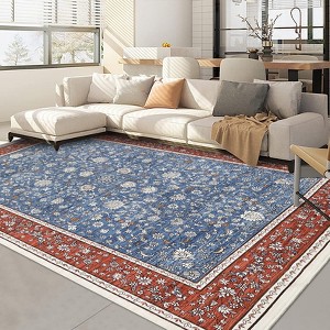 Area Rug Floral Washable Rug Vintage Non-Slip Carpet Indoor Floor Stain Resistant Carpets for Bedroom - 1 of 4