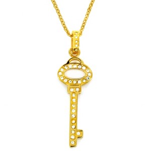 West Coast Jewelry Women's Polished Cubic Zirconia Key Shaped Gold Plated Necklace - 16" - 1 of 4