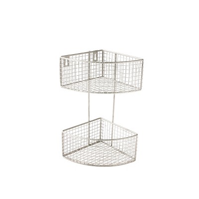 Spectrum Diversified 2 Tier Corner Basket: Metal Utility Storage, Portable Organization, Multicolored, 10.4" H x 17.5" D
