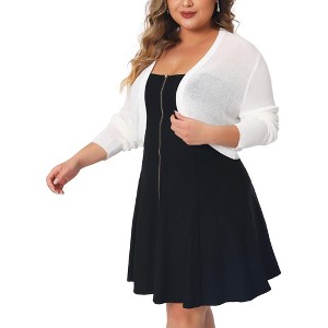 Agnes Orinda Women's Plus Size Long Sleeve Open Front Knit Crop Lightweight Cardigan Sweater - 1 of 4