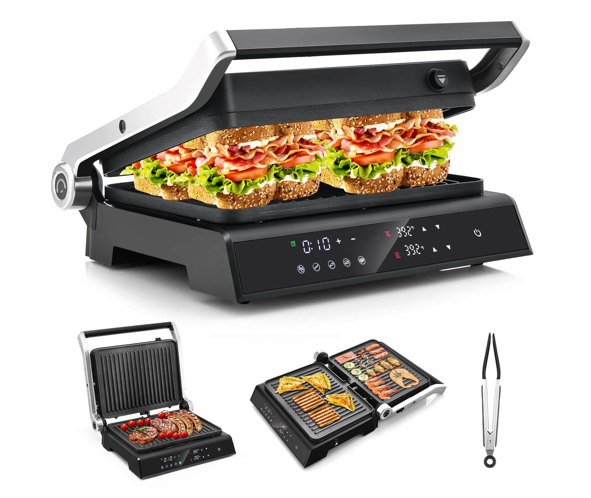 Costway Electric Panini Press Grill Sandwich Maker with LED Display& Removable Drip Tray