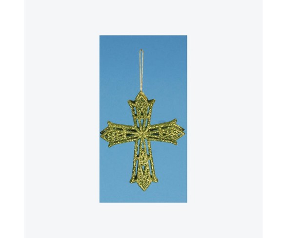 Lynn Roberts 5" Glitter Drenched Latin Cross Christmas Ornament - Apple Green