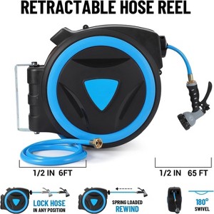 Retractable Garden Hose Reel with 9-Function Sprayer Nozzle, Wall Mounted Tool, Any Length Lock, Slow Return System, 180° Swivel Bracket - 1 of 4