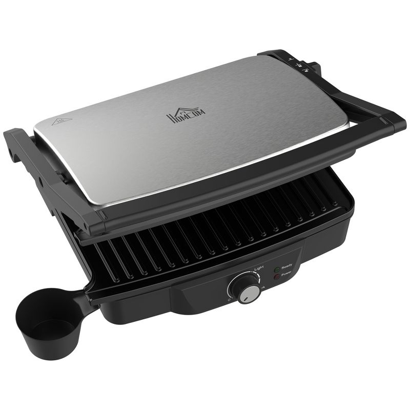 HOMCOM 4 Slice Panini Press Grill, Stainless Steel Sandwich Maker with Non-Stick Double Plates, Locking Lids and Drip Tray, Opens 180 Degrees, 4 of 7