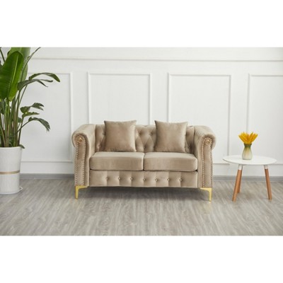 Hybition 65" Velvet Chesterfield Button-Tufted Loveseat for Living Room