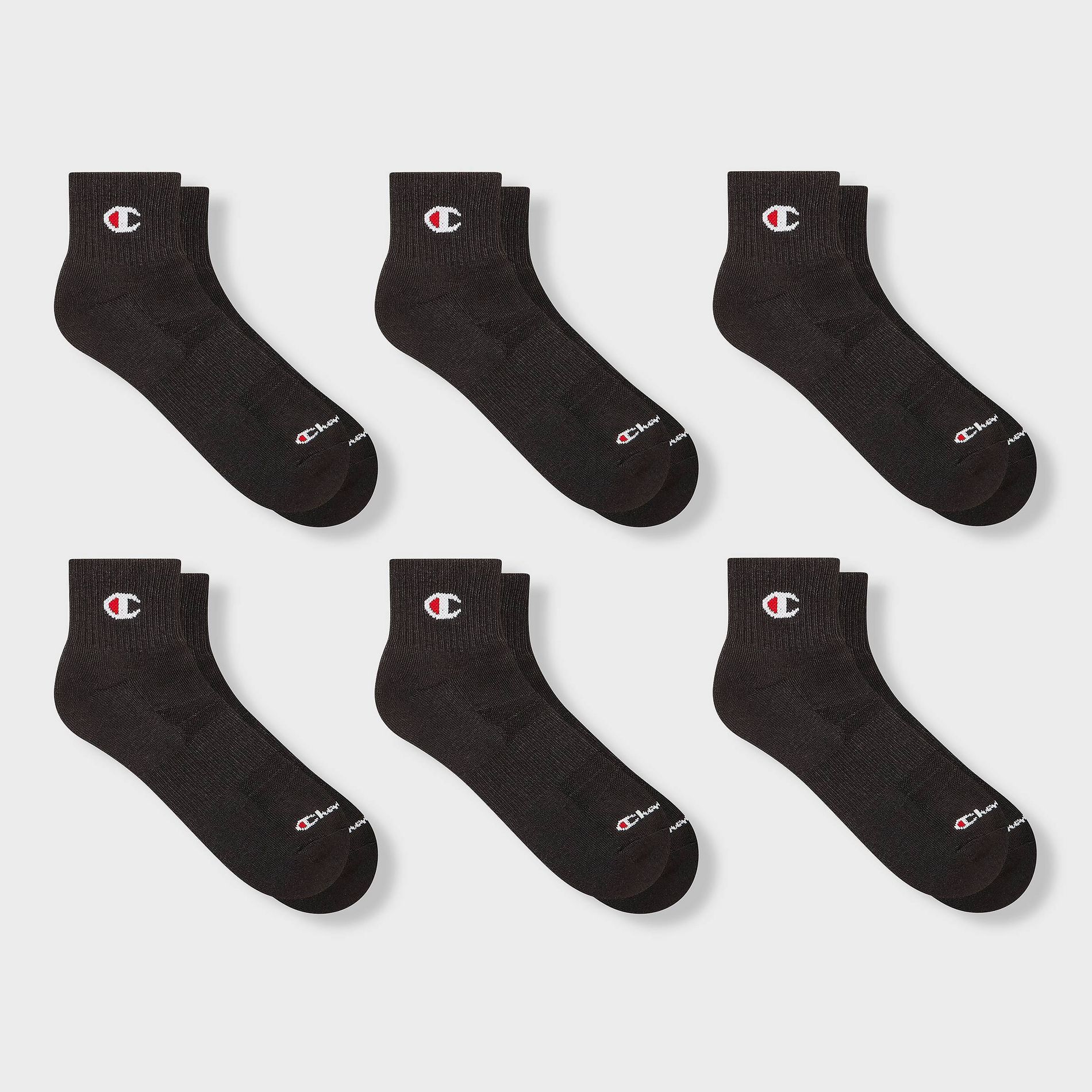Champion Iconic Essentials Men's 6pk Cushion Quarter Socks - 6-12