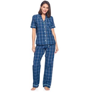 Ashford & Brooks Women's Woven Short Sleeve Shirt and Pajama Pants Set - 1 of 4
