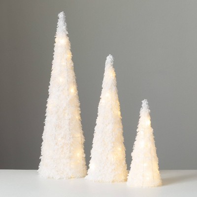 31.75"H  24"H and 16"H Sullivans Large Lighted Cone Trees - Set of 3  White