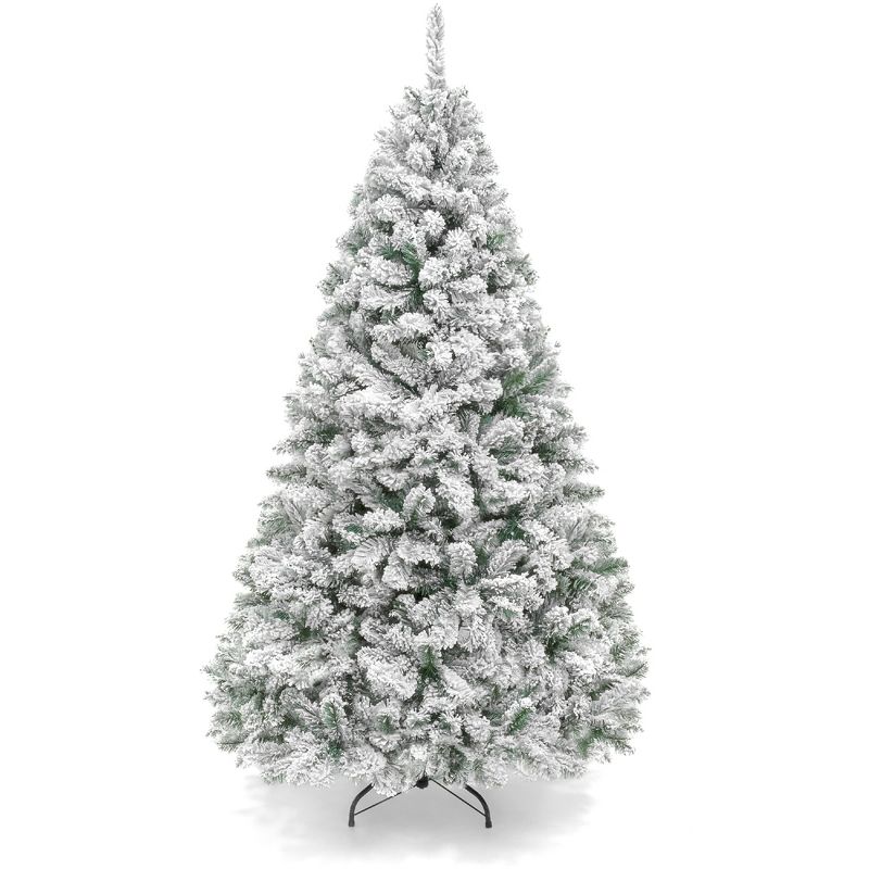 Best Choice Products Snow Flocked Christmas Tree, Premium Holiday Pine Branches, Foldable Metal Base, 1 of 16