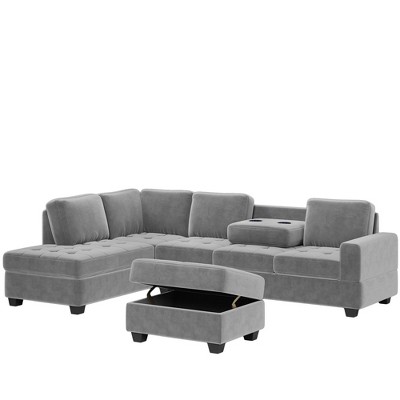 CIPACHO Orisfur. Modern Sectional Sofa with Reversible Chaise, L Shaped  Couch Set with Storage Ottoman and Two Cup Holders for Living Room