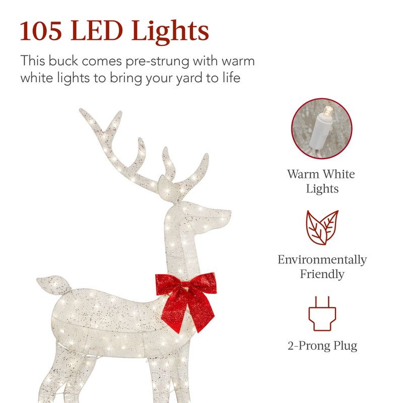 Best Choice Products 5ft Lighted 2D Christmas Buck Outdoor Yard Decoration w/ 105 LED Lights, Stakes, 4 of 9
