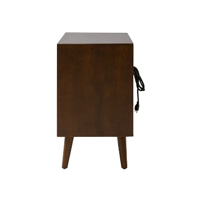 Walnut Mid-Century Modern 2-Drawer Nightstand with Open Shelf