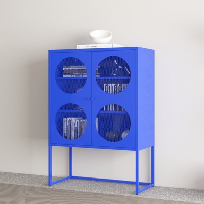 Sevobal Decorative Storage Cabinets Modern Sideboard Cabinet with Doors and Shelves, for Living Room, Dining Room, Blue, 33.5*15.7*47.2