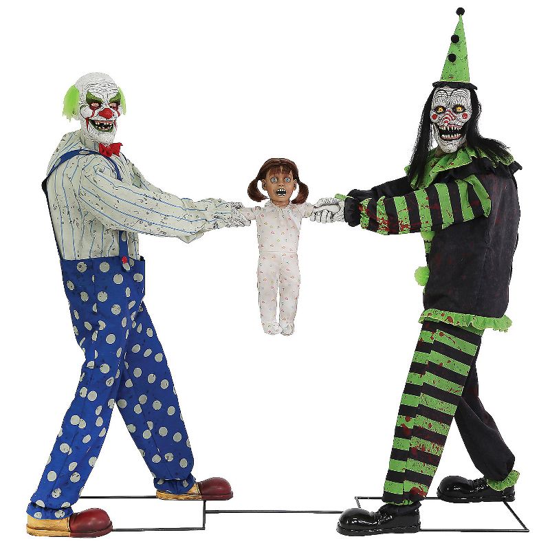 Seasonal Visions Animated Tug Of War Clowns Halloween Decoration - 73 in x 76 in x 21 in - Multicolored, 1 of 2