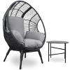 Coolbibila 1 Piece Outdoor PE Rattan Wicker Garden Egg Chair with Side Table and Cushions,Indoor Patio Oversized Backrest Chaise Lounge - 2 of 4