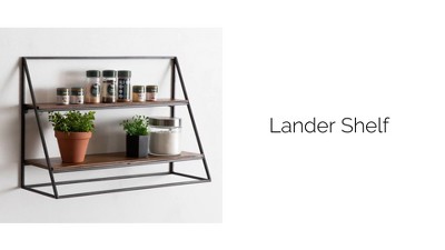 Rustic Black Metal and Wood Two-Tier Wall Shelf