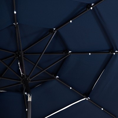 Navy Blue 10 ft Steel Market Umbrella with Solar LED Lights